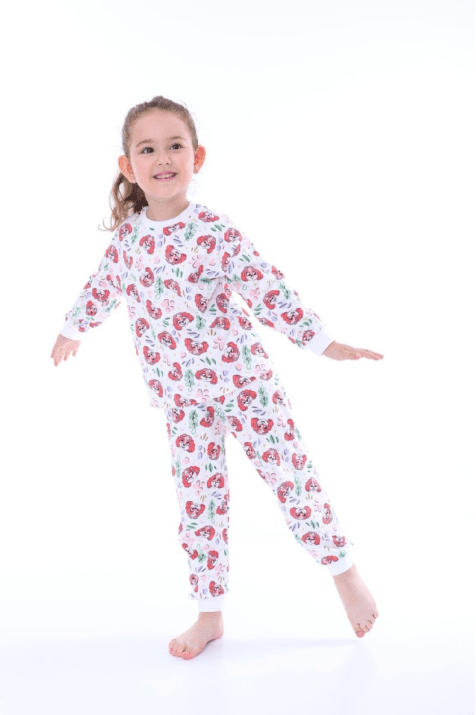 Детска пижама дълъг ръкав момиче, бял цвят