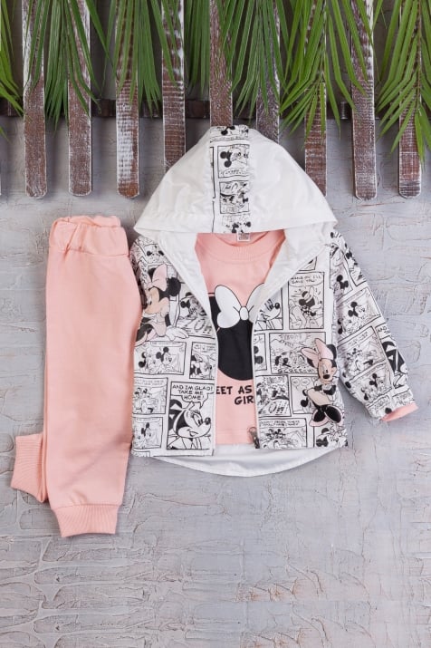 Детски комплект момиче дълъг ръкав 3 части Мини Маус , светло розов цвят