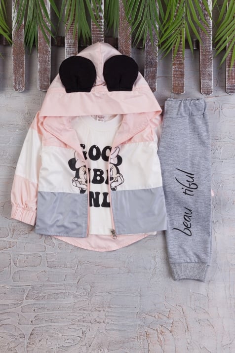 Детски комплект момиче дълъг ръкав 3 части Мини Маус , розов цвят