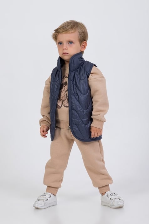 Детски комплект момче дълъг ръкав 3 части вата,бежов цвят