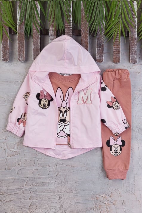 Детски комплект момиче дълъг ръкав 3 части Мини Маус, розов цвят