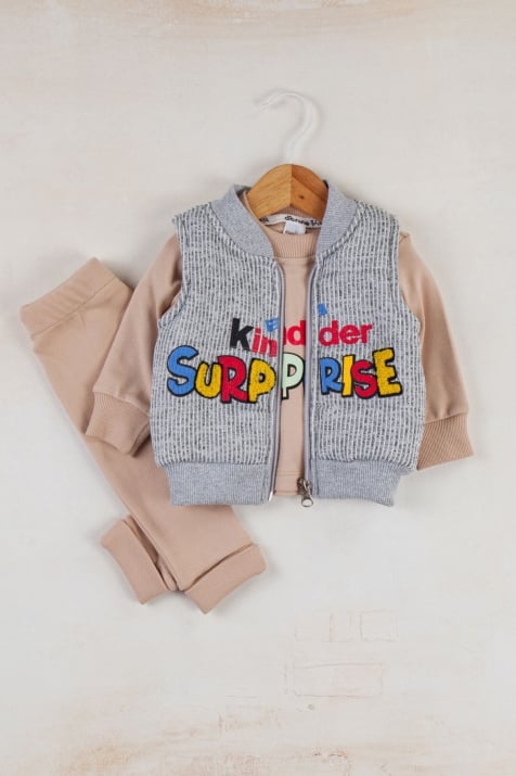 Бебешки комплект момче дълъг ръкав 3 части, бежов цвят