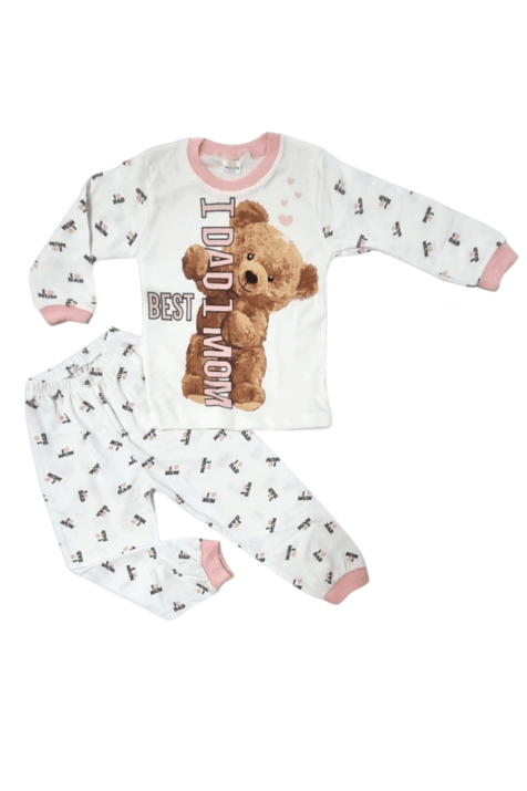 Детска пижама дълъг ръкав момиче, бял цвят