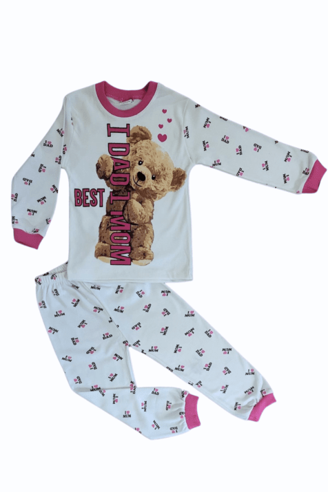 Детска пижама дълъг ръкав момиче, бял цвят