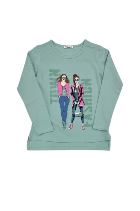 Детска блуза момиче с дълъг ръкав, зелен цвят