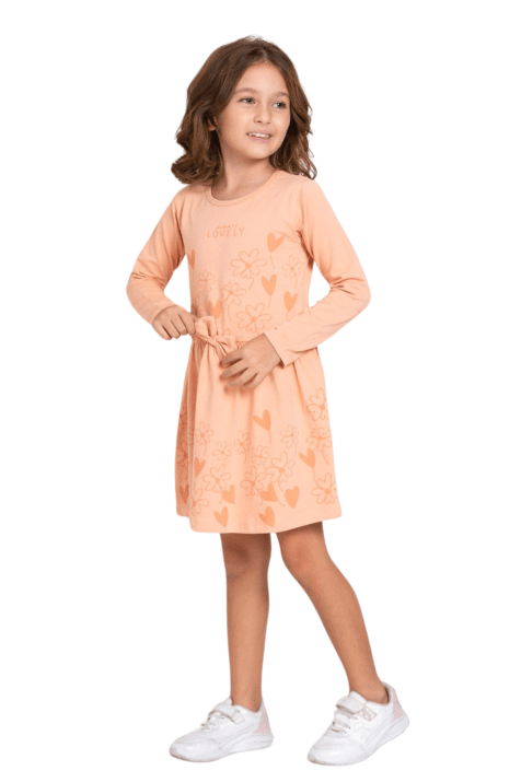 Детска рокля дълъг ръкав, оранжев цвят