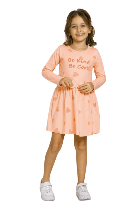 Детска рокля дълъг ръкав, оранжев цвят