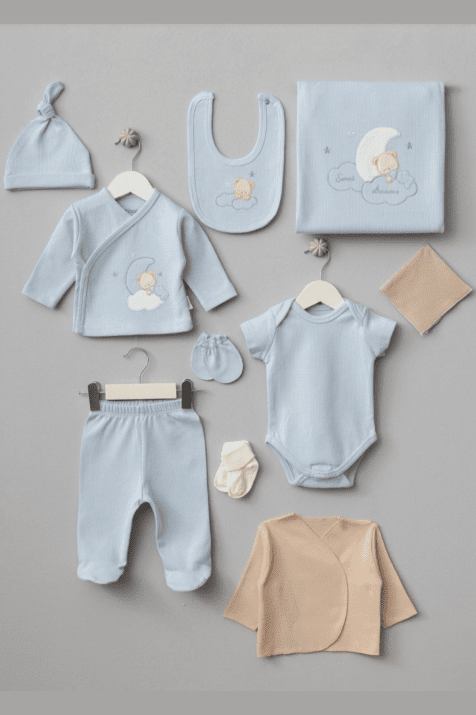 Бебешки комплект за изписване 10 части, син цвят