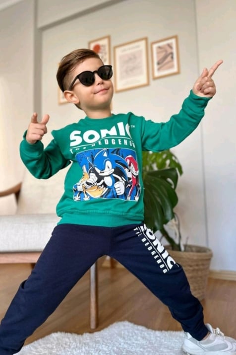 Детски комплект момче дълъг ръкав Sonic,в зелен цвят