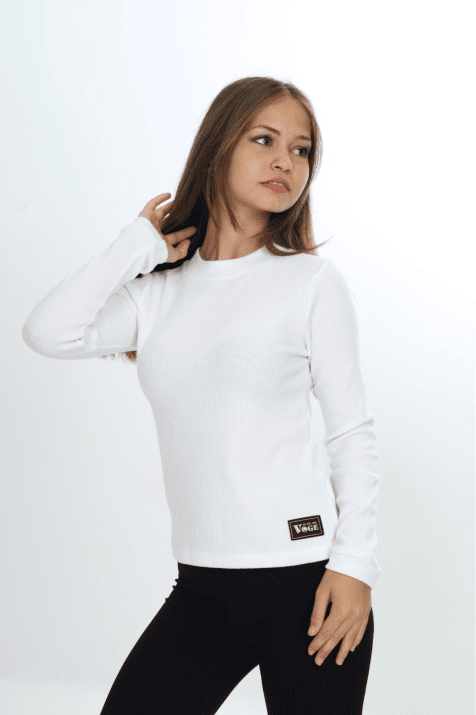 Детска блуза за момиче с дълъг ръкав рипс, цвят екрю