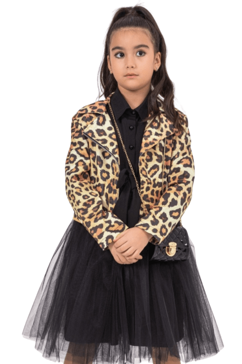 Детски комплект риза рълъг ръкав с пола, яке и чантичка , черен цвят