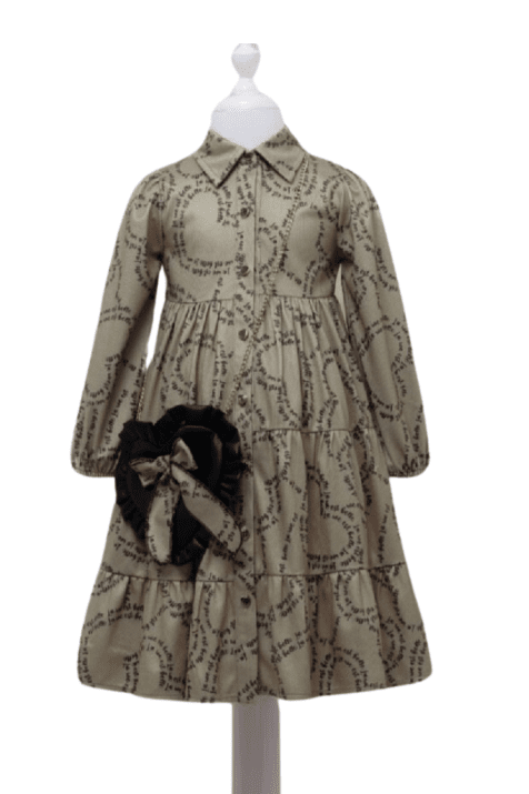 Детска рокля дълъг ръкав с чантичка, бежов цвят