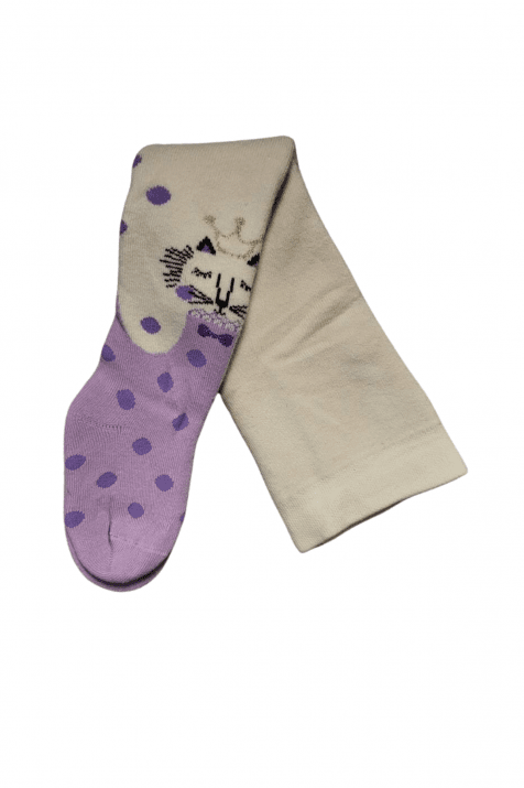 Бебешки чорапогащник момиче вата с котенце, лилав цвят