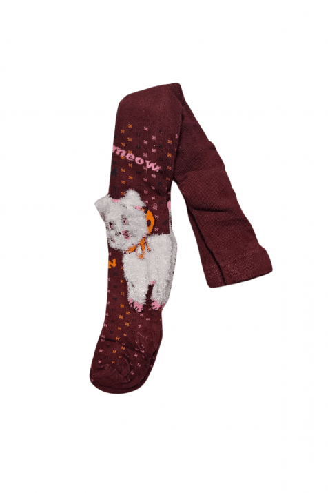 Детски чорапогащник момиче 3D, цвят бордо