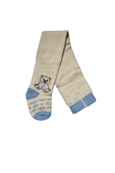 Бебешки чорапогащник момче с мече, цвят екрю