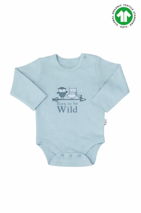 Бебешко боди органичен памук за момче с дълъг ръкав, цвят мента 