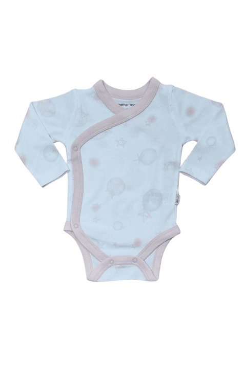 Бебешко боди дълъг ръкав със звезди, бял цвят