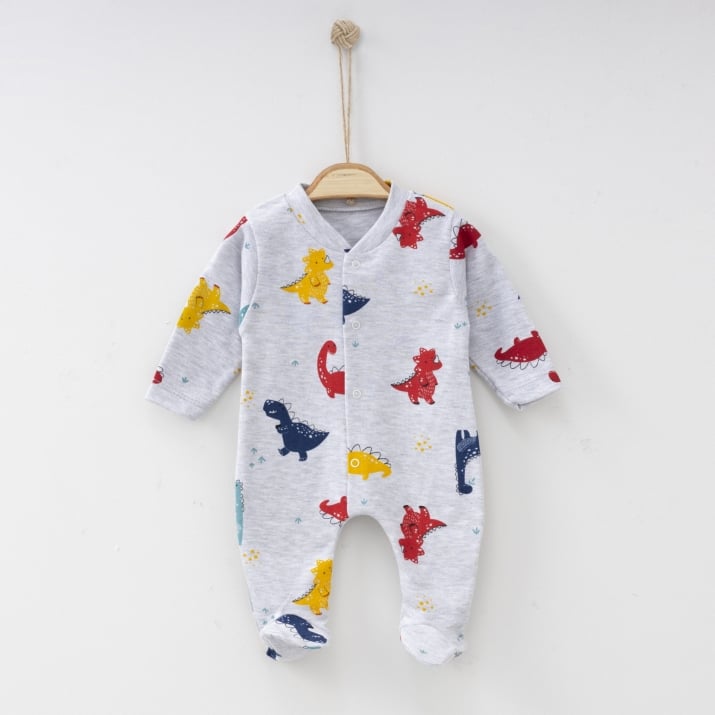 Бебешки гащеризон за момче с динозаври, сив цвят