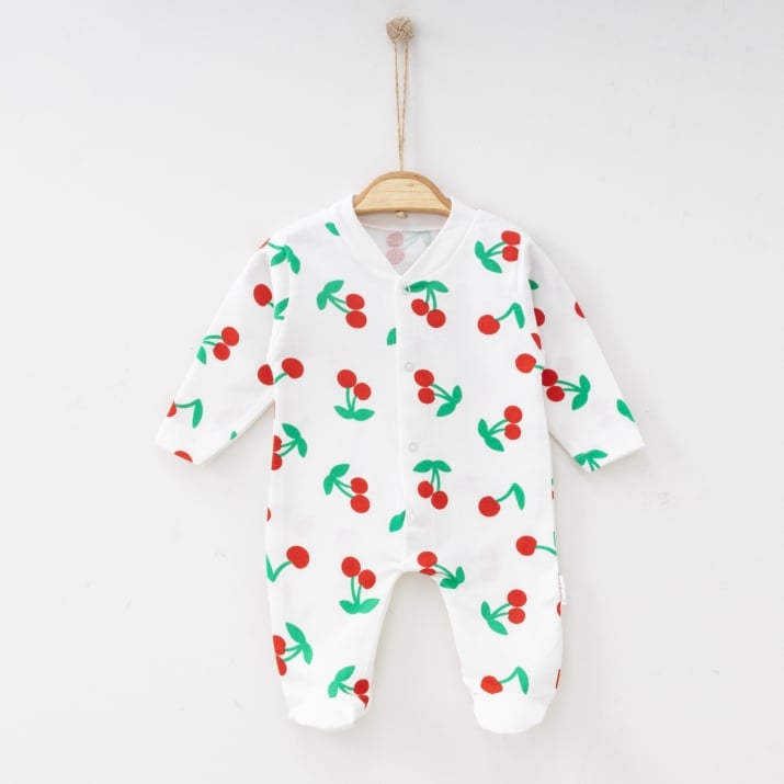 Бебешки гащеризон за момиче с черешки, бял цвят