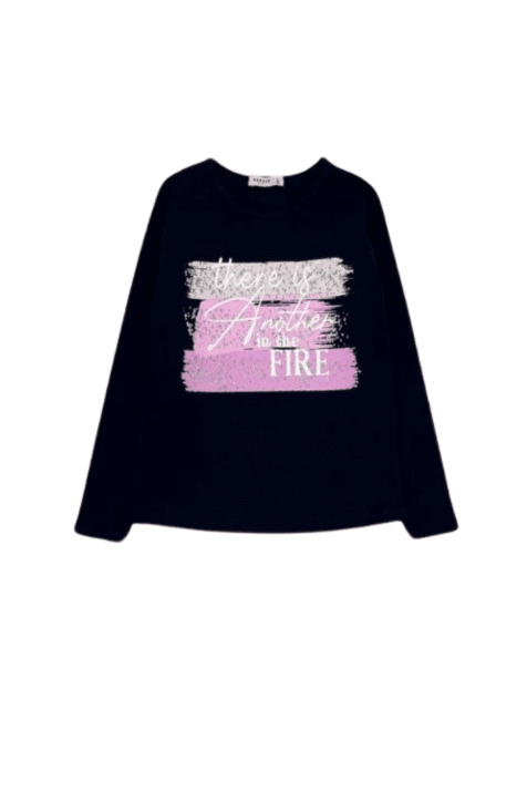 Детска блуза момиче с дълъг ръкав, тъмно син цвят