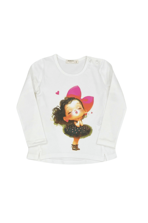 Детска блуза момиче с дълъг ръкав, цвят екрю
