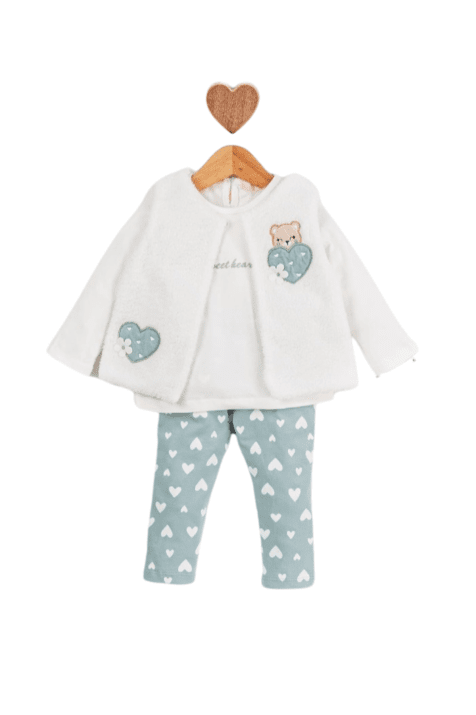 Детски комплект момиче дълъг ръкав 3 части, зелен цвят