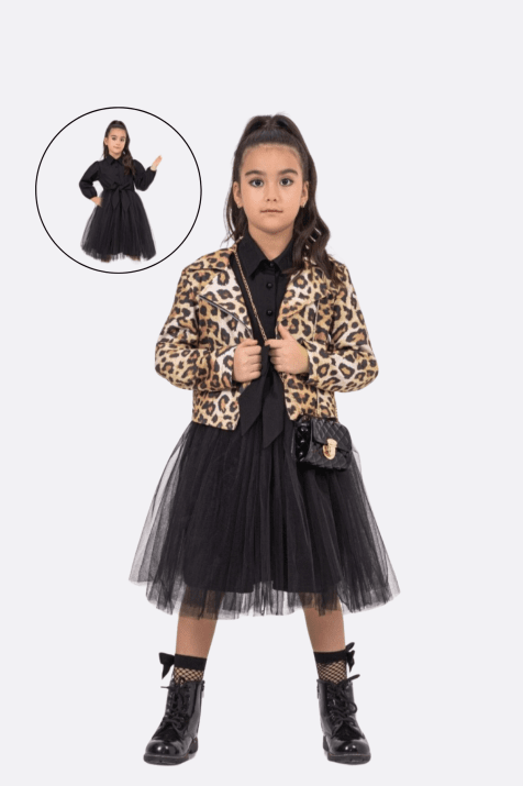 Детска рокля дълъг ръкав с яке и чантичка, черен цвят