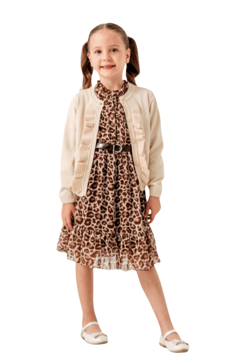 Рокля дълъг ръкав с жилетка и колан