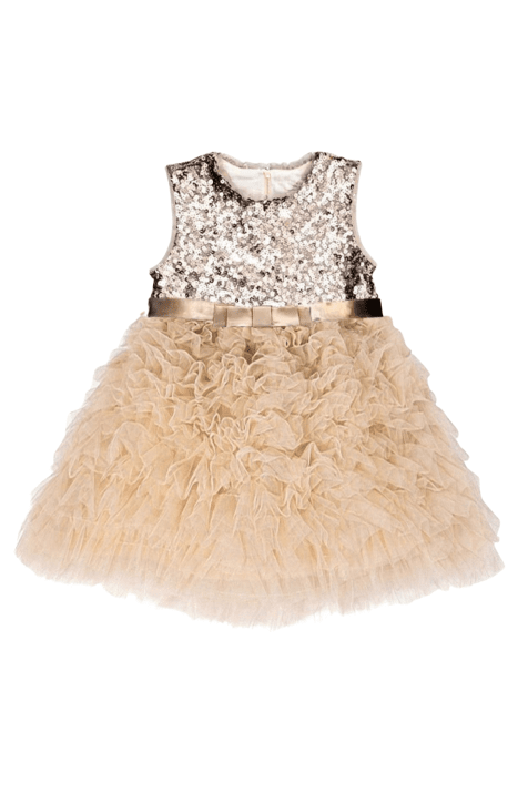 Детска официална рокля къс ръкав Princess,бежов цвят  