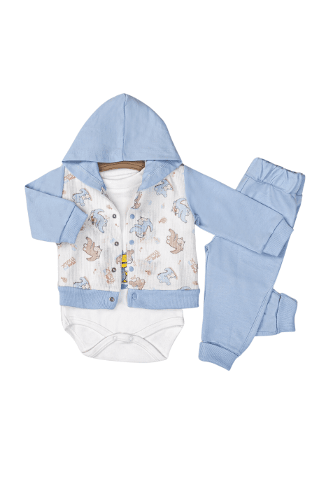 Детски комплект момче дълъг ръкав 3 части, син цвят