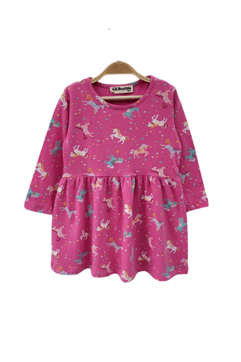 Детска рокля дълъг ръкав , розов цвят.