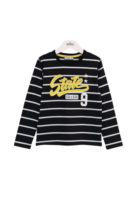 Детска блуза момче дълъг ръкав,тъмно синьо и бяло рае