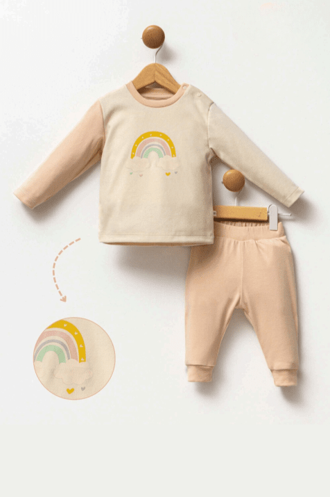 Детски комплект дълъг ръкав момиче,бежов цвят