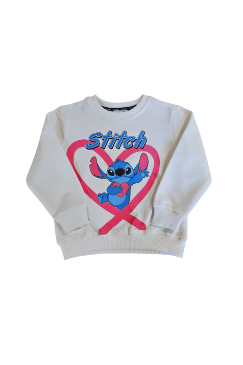 Детска блуза момиче с дълъг ръкав Stitch, цвят екрю