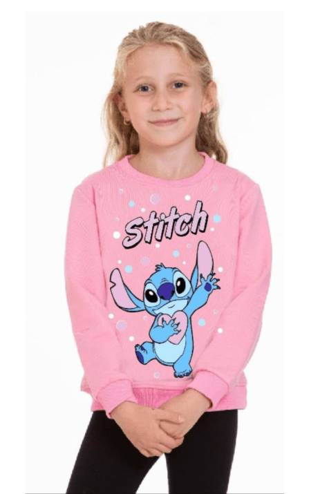 Детска блуза момиче с дълъг ръкав Stitch, розов цвят