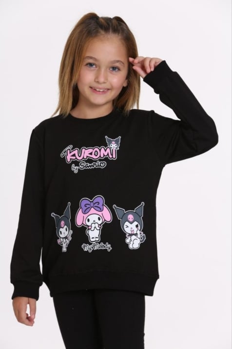 Детска блуза момиче с дълъг ръкав Stitch, черен цвят