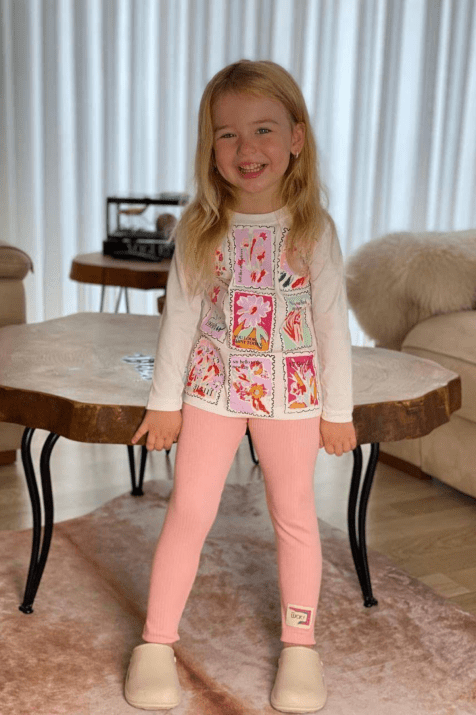 Детски комплект момиче дълъг ръкав, розов цвят