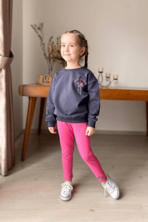 Детски комплект момиче дълъг ръкав, цикламен цвят
