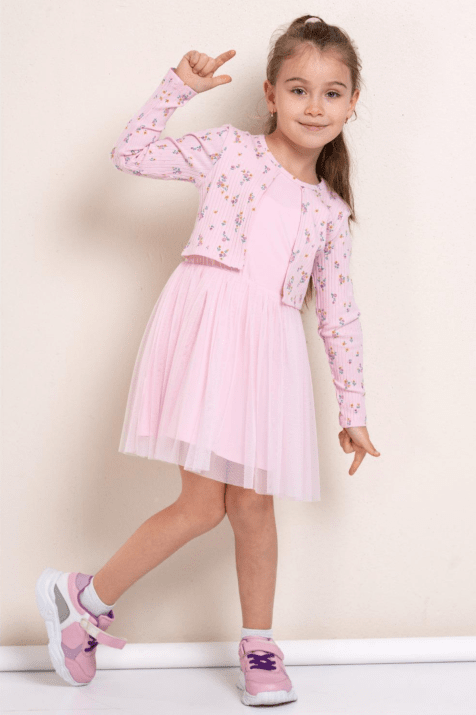 Детска рокля дълъг ръкав,  розов цвят