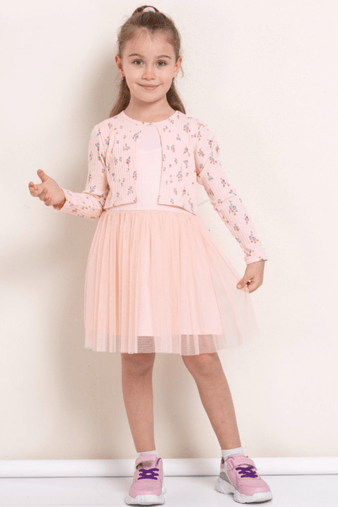 Детска рокля дълъг ръкав, св. розов цвят