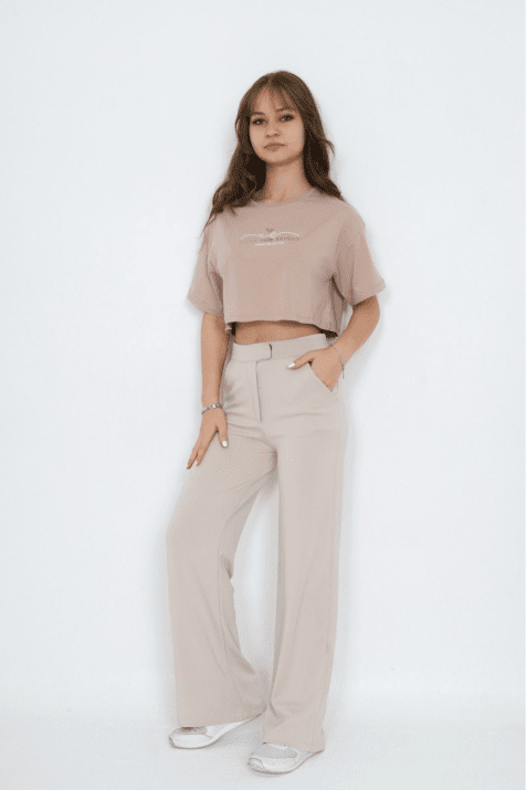 Детски спортен панталон за момиче, бежов цвят