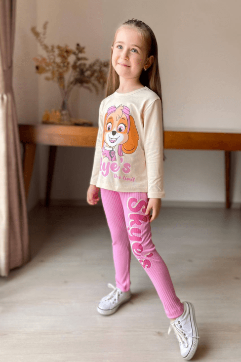 Детски комплект момиче дълъг ръкав , розов цвят