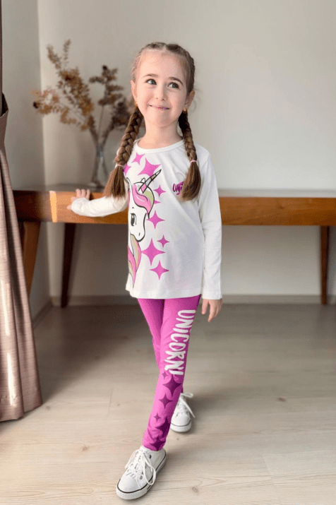 Детски комплект дълъг ръкав момиче ,розов цвят