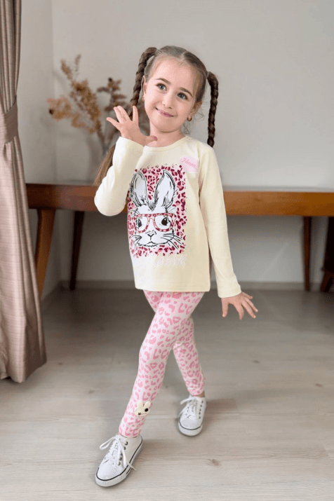 Детски комплект дълъг ръкав момиче , розов цвят