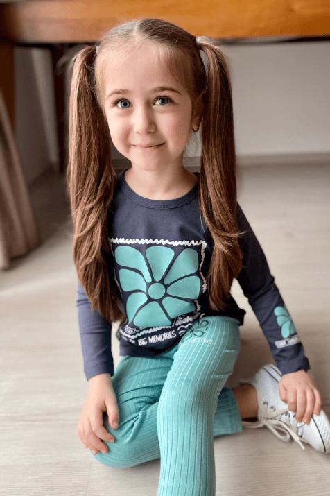 Детски комплект момиче дълъг ръкав ,зелен цвят