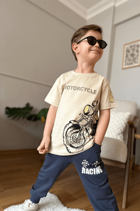 Детски комплект момче къс ръкав,бежов цвят