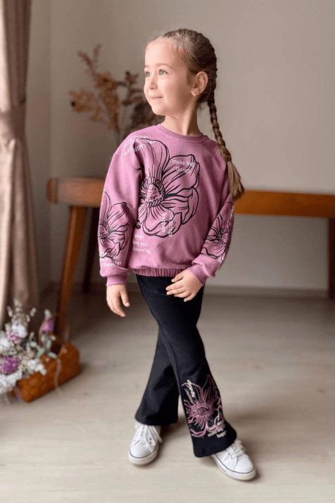 Детски комплект дълъг ръкав момиче, розов цвят