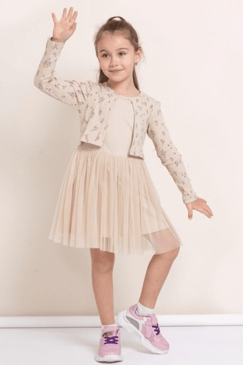 Детска рокля дълъг ръкав, бежов цвят