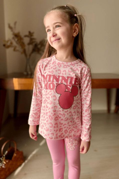 Детски комплект за момиче дълъг ръкав, розов цвят