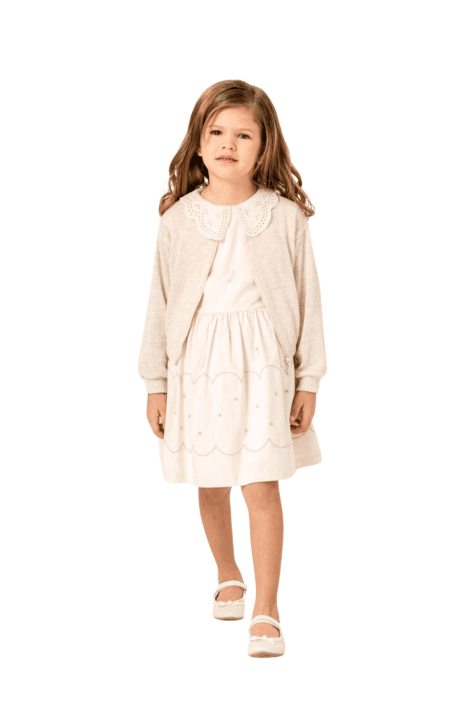 Детска рокля с жилетка, цвят екрю